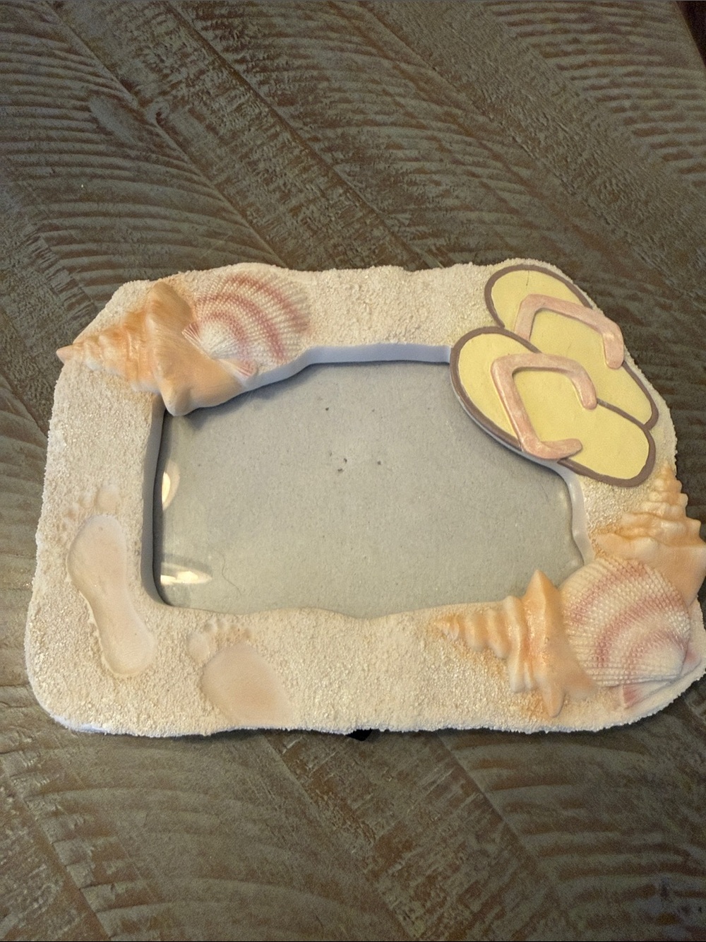 Seashell Beach-Themed Picture Frame with Yellow Flip-Flop Accent